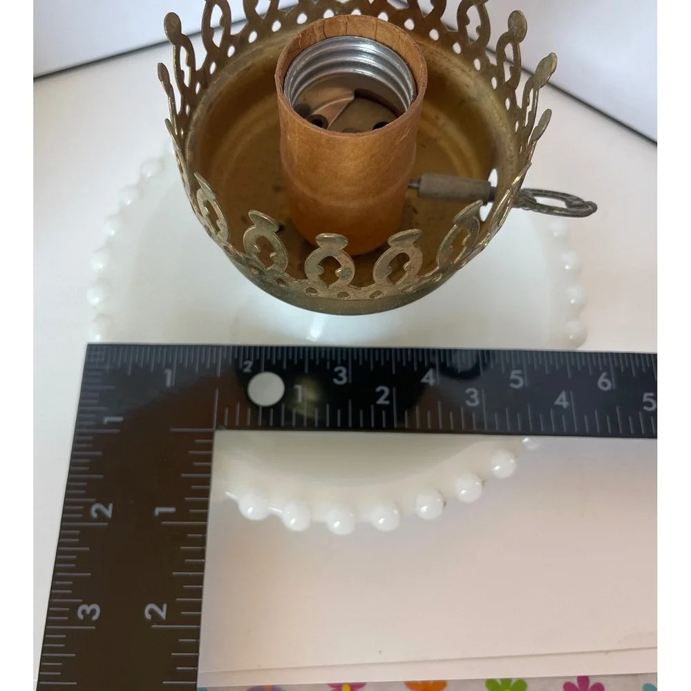 Vintage Hobnail Milk Glass Hurricane Lamp Frosted Chimney Brass Crown Gallery